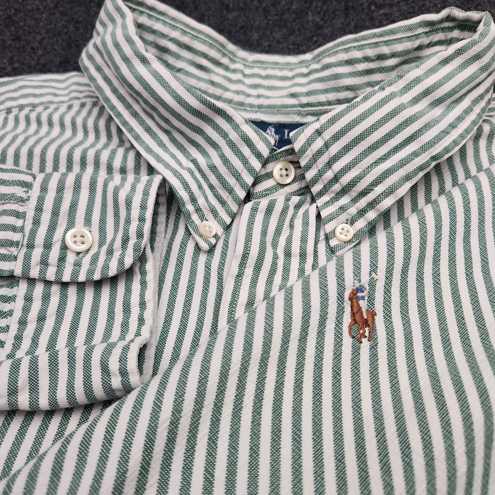 Ralph Lauren Mens 4XLT Tall Green Striped Classic Fit Button Shirt Flesh Pony